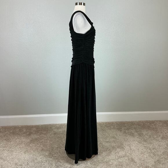DKNY Sparkly Knit Sleeveless Ruched Long A-Line Formal Gown Black Size 10 - Picture 3 of 12